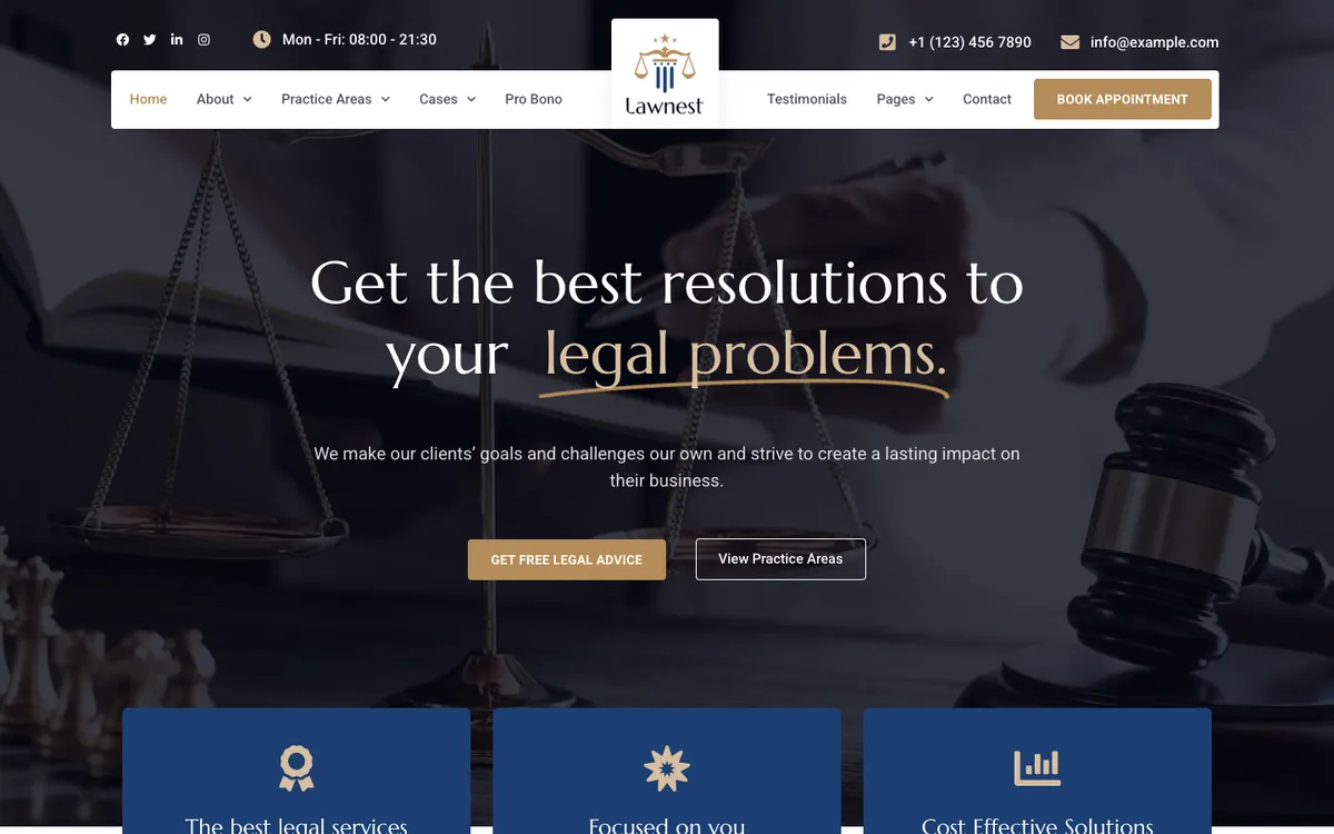 Capture du modèle « Lawnest, avocat indépendant »