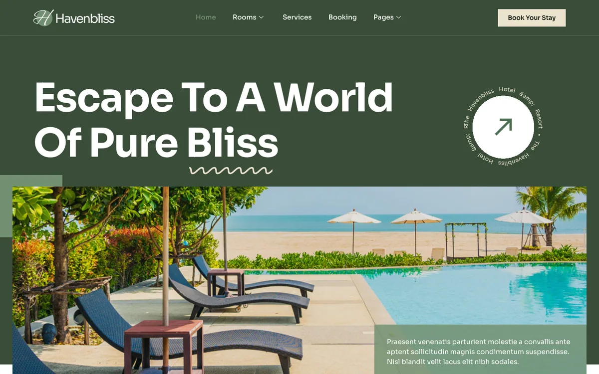 Capture du modèle « Havenbliss, hôtel et resort »