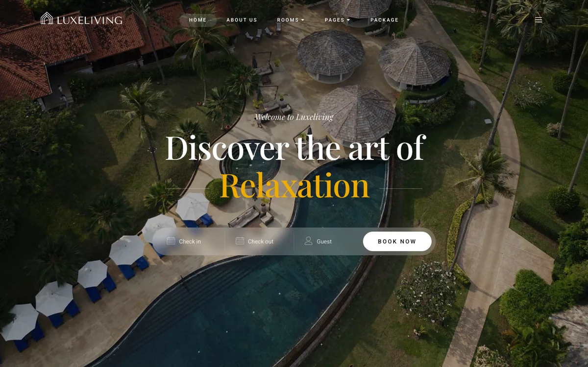 Capture du modèle « Luxeliving, hôtel et resort de luxe »