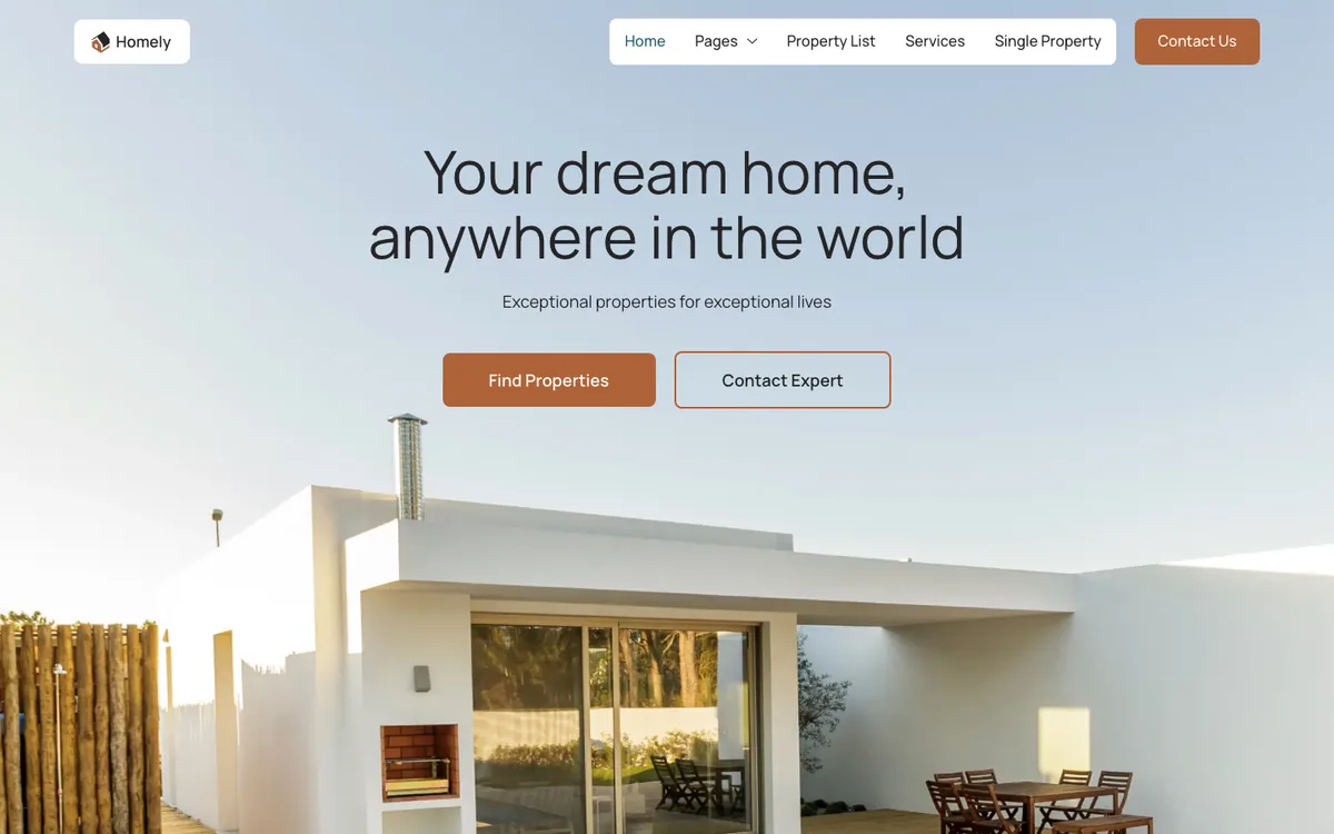 Capture du modèle « Homely, immobilier haut de gamme »