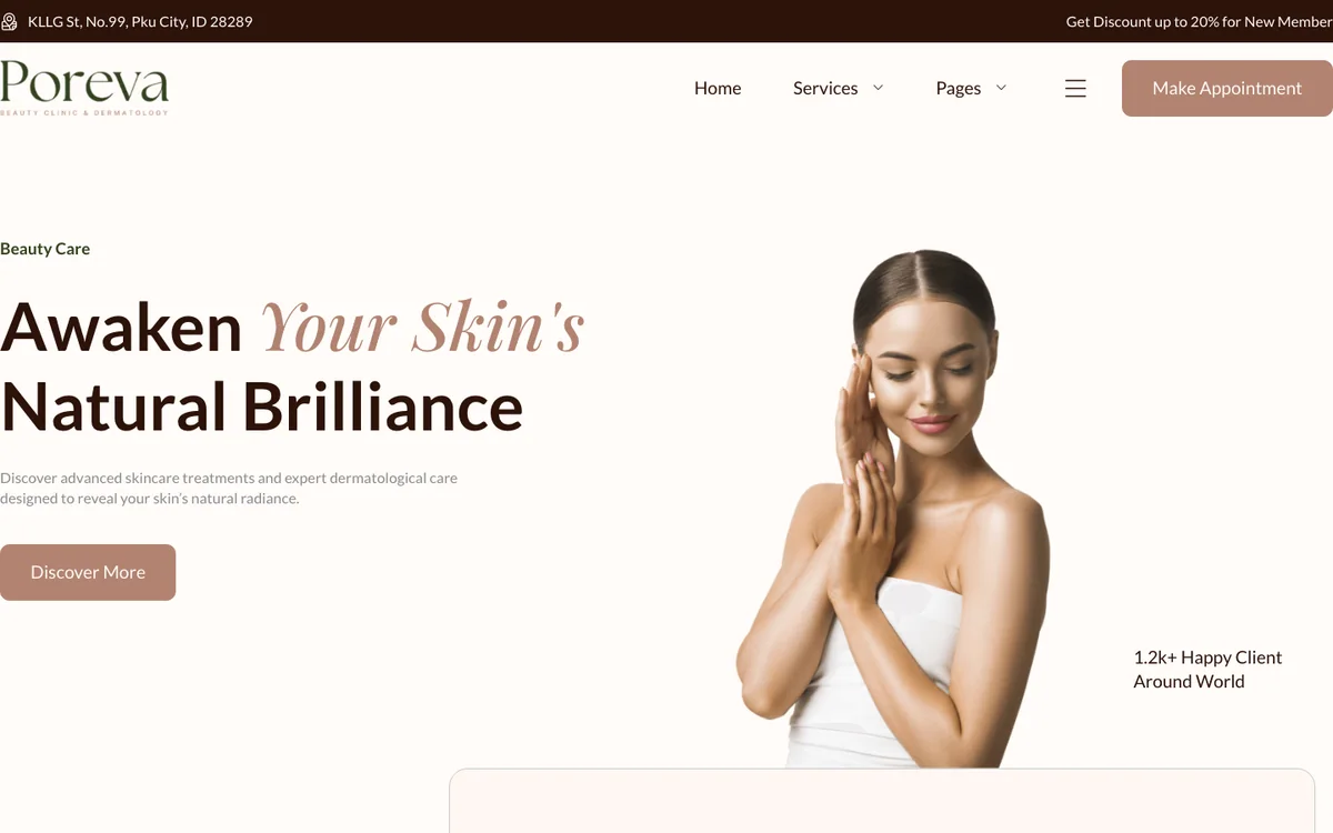 Capture du modèle « Poreva, soins du visage et dermatologie »