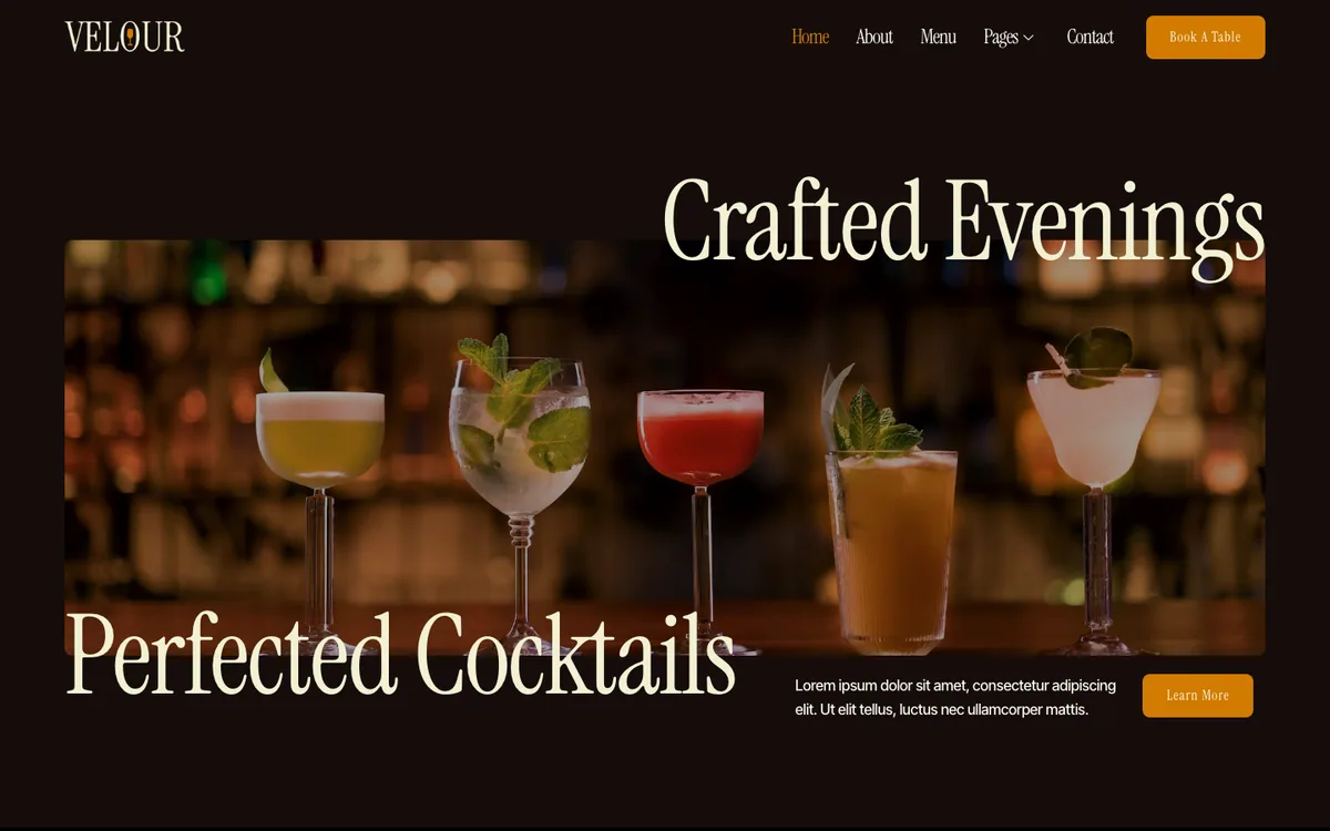 Capture du modèle « Velour, bar à cocktails »