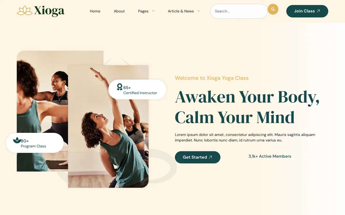 Capture du modèle « Xioga, studio de yoga »