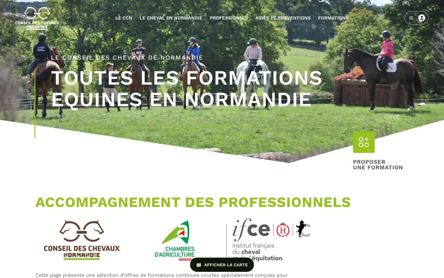 Page d’accueil du site Conseil des Chevaux de Normandie