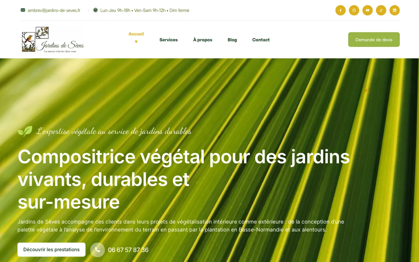 Page d’accueil du site Jardins de Sèves