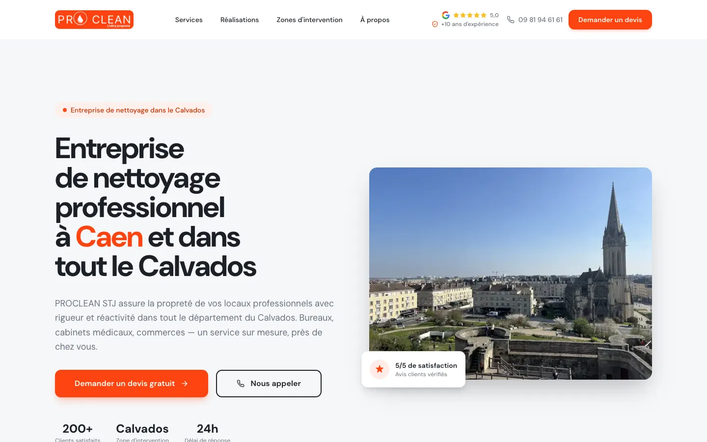 Page d’accueil du site Proclean STJ