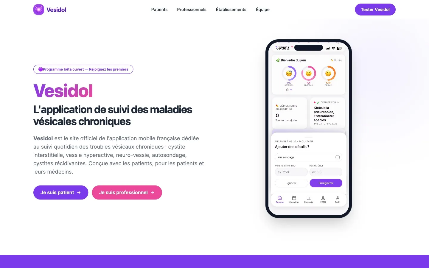 Page d’accueil du site Vesidol